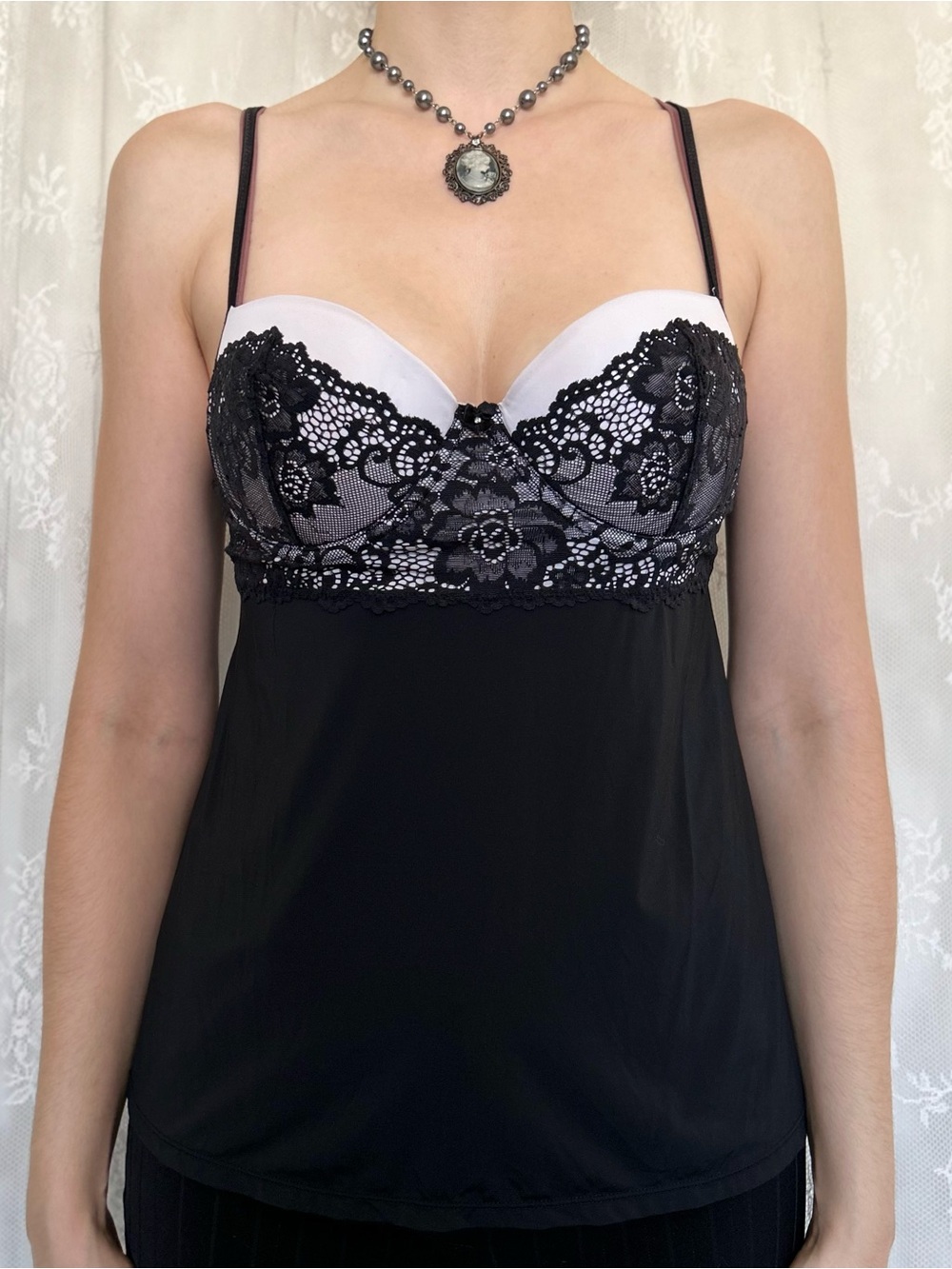 Dark Coquette Black & White Lace Cami